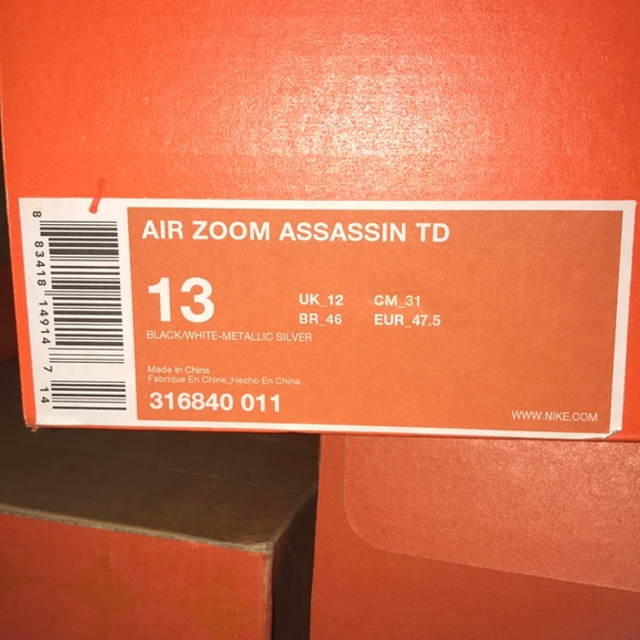 New in box vintage old stock Air zoom assassin td Nike football cleats black 13